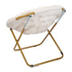 Ivory Sherpa/Soft Gold Frame |#| Folding XL Faux Fur Saucer Chair for Dorm or Bedroom - Ivory/Soft Gold