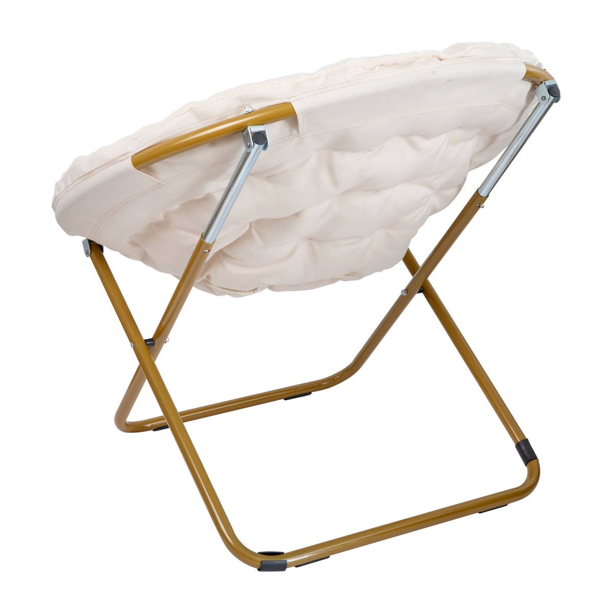 Ivory Sherpa/Soft Gold Frame |#| Folding XL Faux Fur Saucer Chair for Dorm or Bedroom - Ivory/Soft Gold