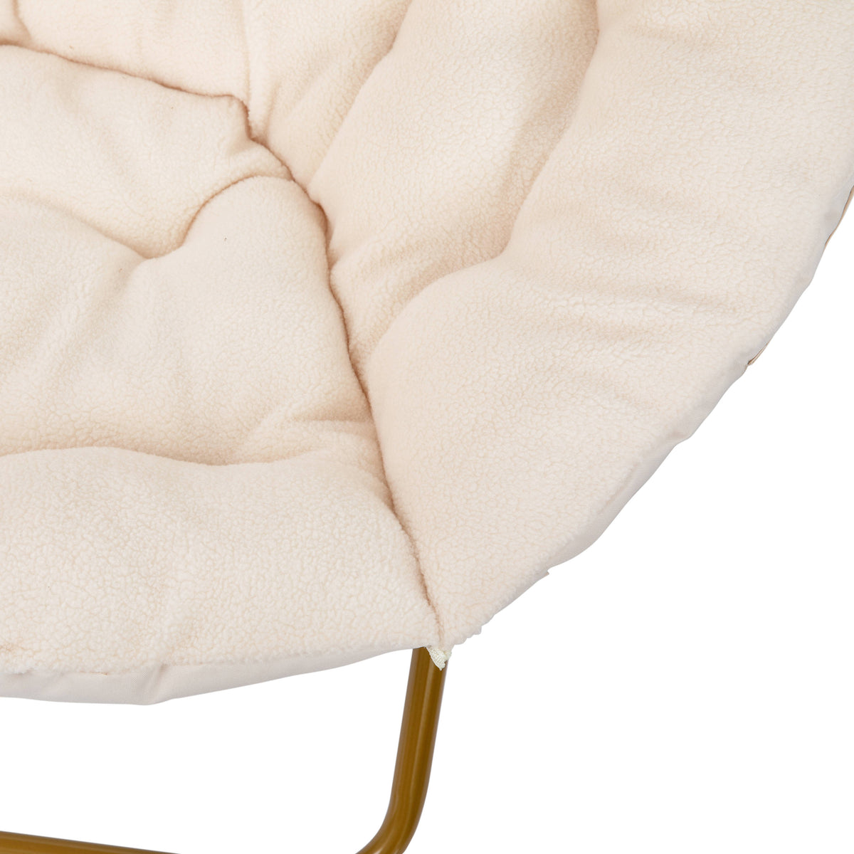 Ivory Sherpa/Soft Gold Frame |#| Folding XL Faux Fur Saucer Chair for Dorm or Bedroom - Ivory/Soft Gold