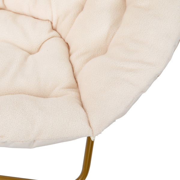 Ivory Sherpa/Soft Gold Frame |#| Folding XL Faux Fur Saucer Chair for Dorm or Bedroom - Ivory/Soft Gold