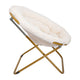 Ivory Sherpa/Soft Gold Frame |#| Folding XL Faux Fur Saucer Chair for Dorm or Bedroom - Ivory/Soft Gold