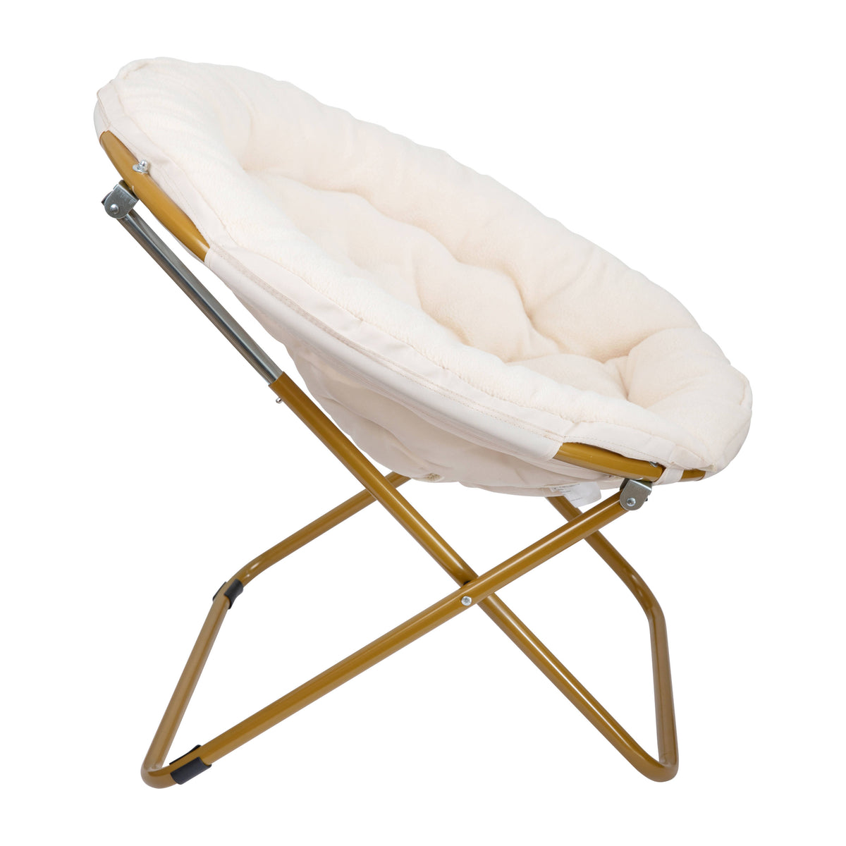 Ivory Sherpa/Soft Gold Frame |#| Folding XL Faux Fur Saucer Chair for Dorm or Bedroom - Ivory/Soft Gold