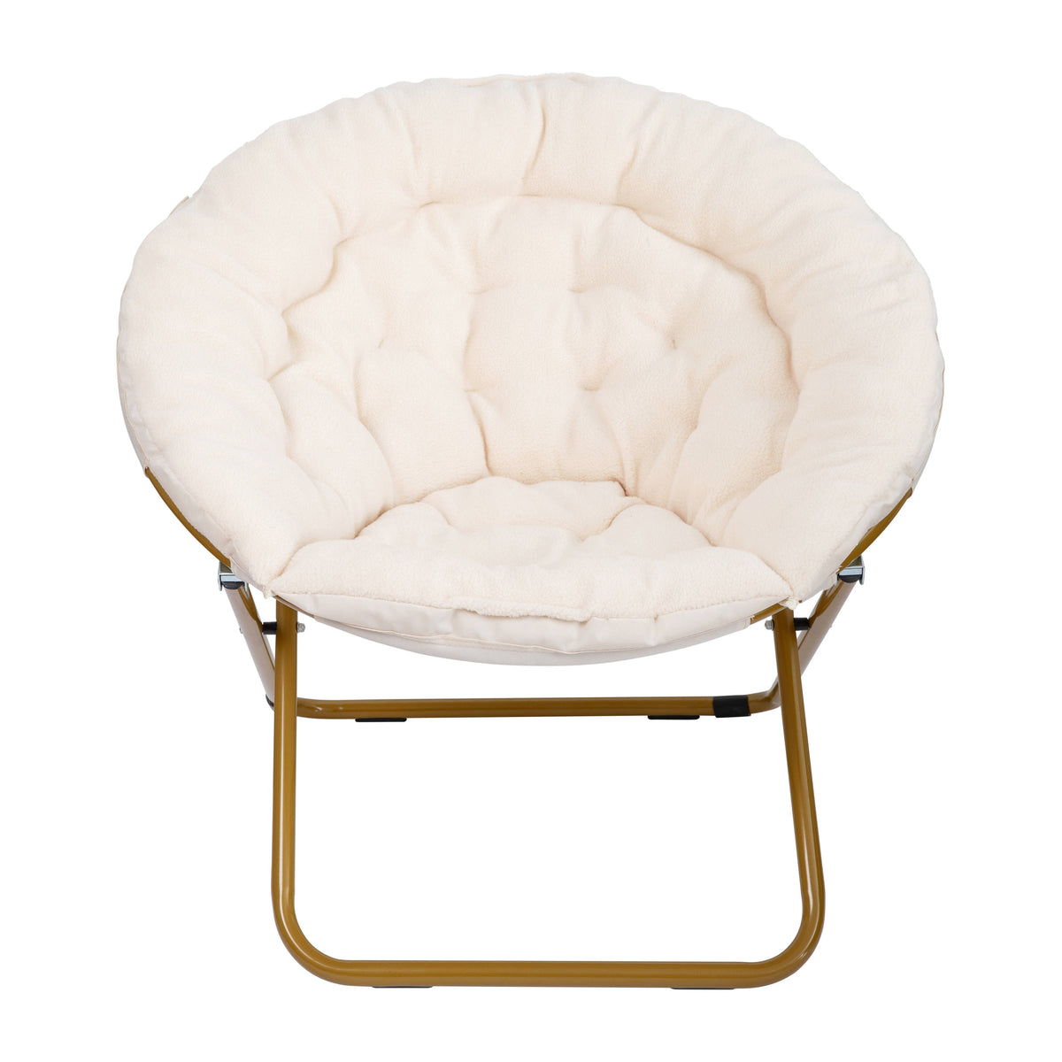 Ivory Sherpa/Soft Gold Frame |#| Folding XL Faux Fur Saucer Chair for Dorm or Bedroom - Ivory/Soft Gold