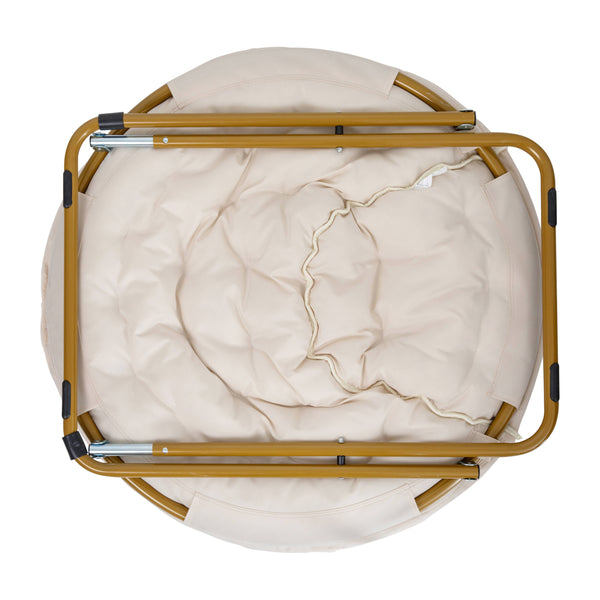 Ivory Sherpa/Soft Gold Frame |#| Folding XL Faux Fur Saucer Chair for Dorm or Bedroom - Ivory/Soft Gold