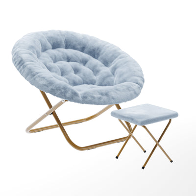 Upholstered XL Folding Saucer Chair with Ottoman - View 1