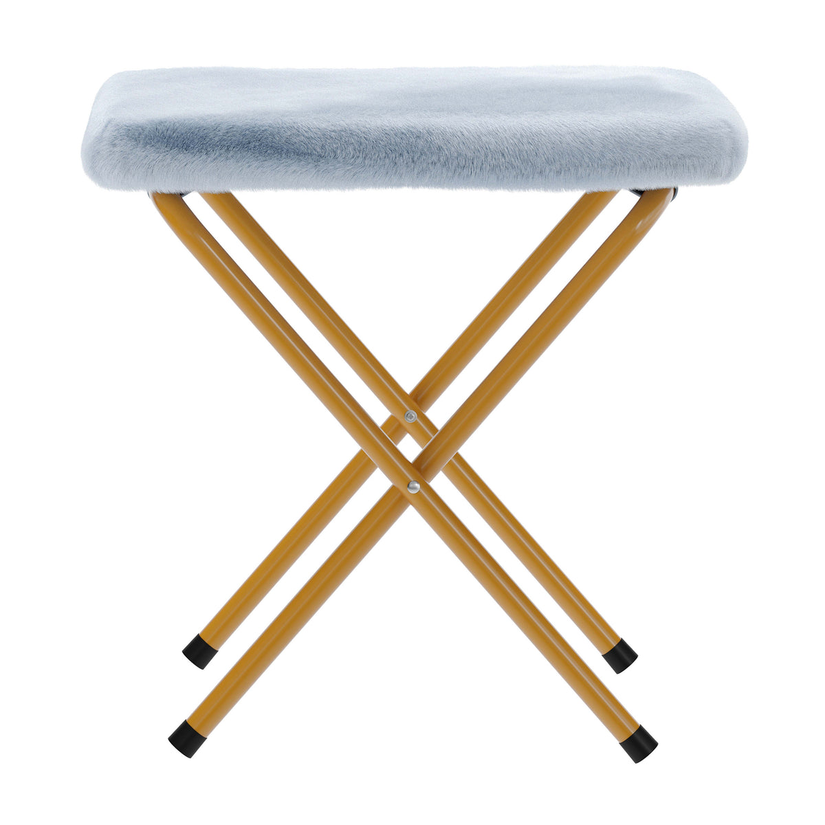 Aqua Fabric/Soft Gold Frame |#| Folding XL Faux Fur Saucer Chair with Ottoman - Dusty Aqua/Soft Gold
