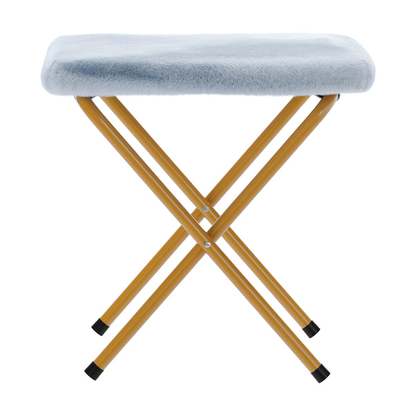 Aqua Fabric/Soft Gold Frame |#| Folding XL Faux Fur Saucer Chair with Ottoman - Dusty Aqua/Soft Gold