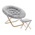 Gray Fabric/Soft Gold Frame |#| Folding XL Faux Fur Saucer Chair with Ottoman - Gray/Soft Gold