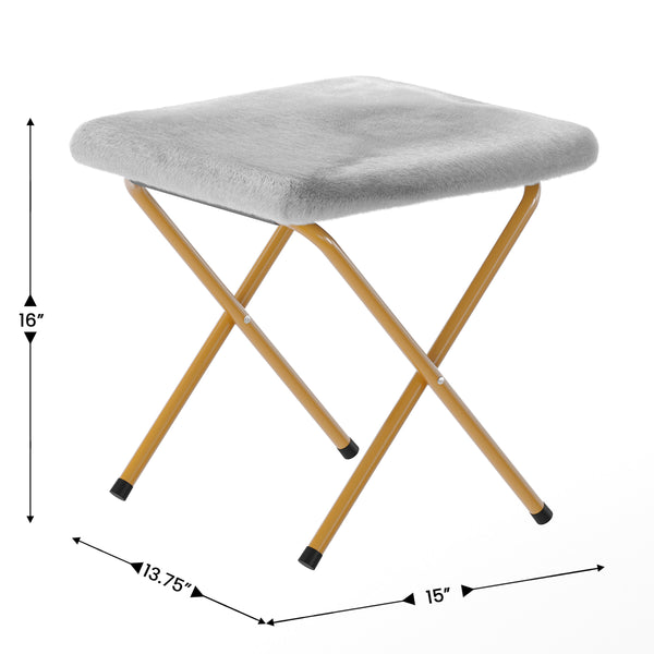Gray Fabric/Soft Gold Frame |#| Folding XL Faux Fur Saucer Chair with Ottoman - Gray/Soft Gold