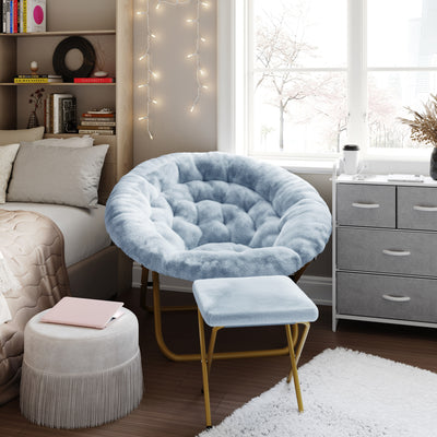 Upholstered XL Folding Saucer Chair with Ottoman - View 2