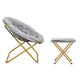 Gray Fabric/Soft Gold Frame |#| Folding XL Faux Fur Saucer Chair with Ottoman - Gray/Soft Gold