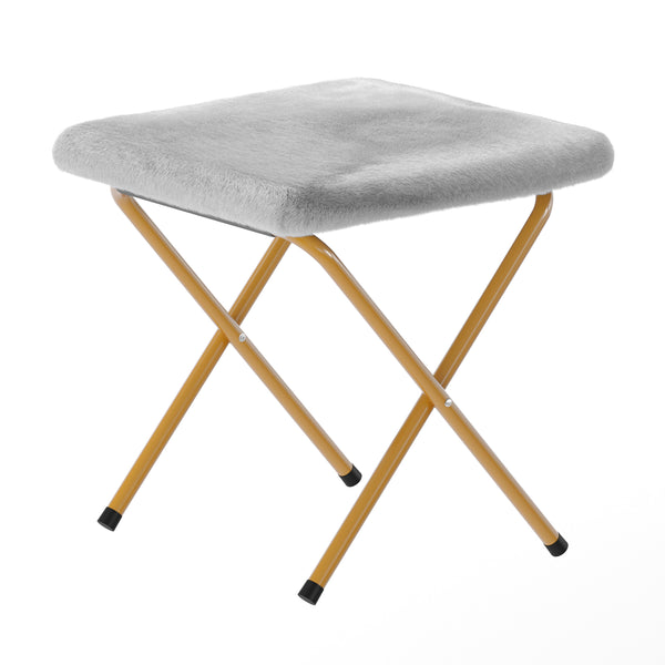Gray Fabric/Soft Gold Frame |#| Folding XL Faux Fur Saucer Chair with Ottoman - Gray/Soft Gold