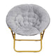 Gray Fabric/Soft Gold Frame |#| Folding XL Faux Fur Saucer Chair with Ottoman - Gray/Soft Gold
