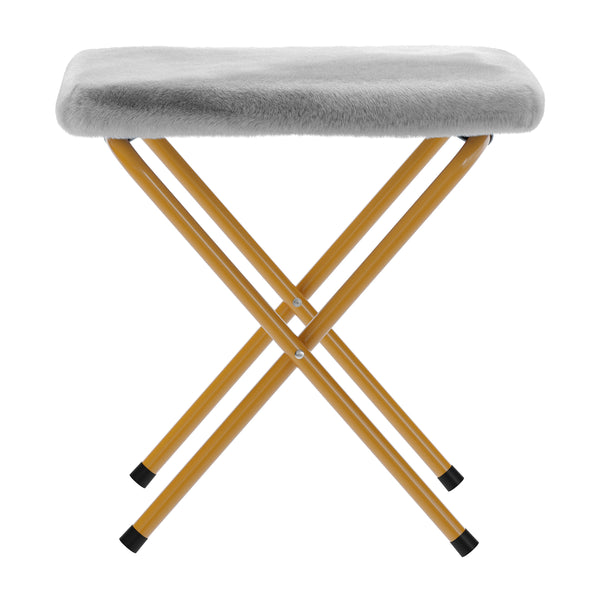 Gray Fabric/Soft Gold Frame |#| Folding XL Faux Fur Saucer Chair with Ottoman - Gray/Soft Gold