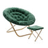 Emerald Fabric/Soft Gold Frame |#| Folding XL Faux Fur Saucer Chair with Ottoman - Emerald/Soft Gold