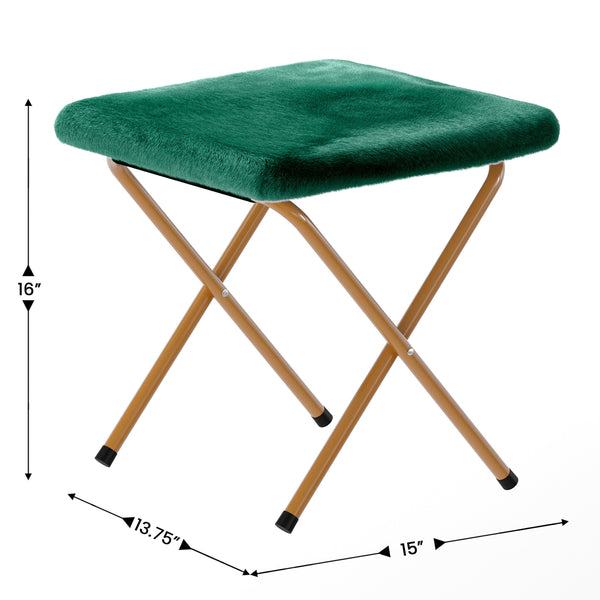 Emerald Fabric/Soft Gold Frame |#| Folding XL Faux Fur Saucer Chair with Ottoman - Emerald/Soft Gold