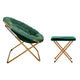 Emerald Fabric/Soft Gold Frame |#| Folding XL Faux Fur Saucer Chair with Ottoman - Emerald/Soft Gold