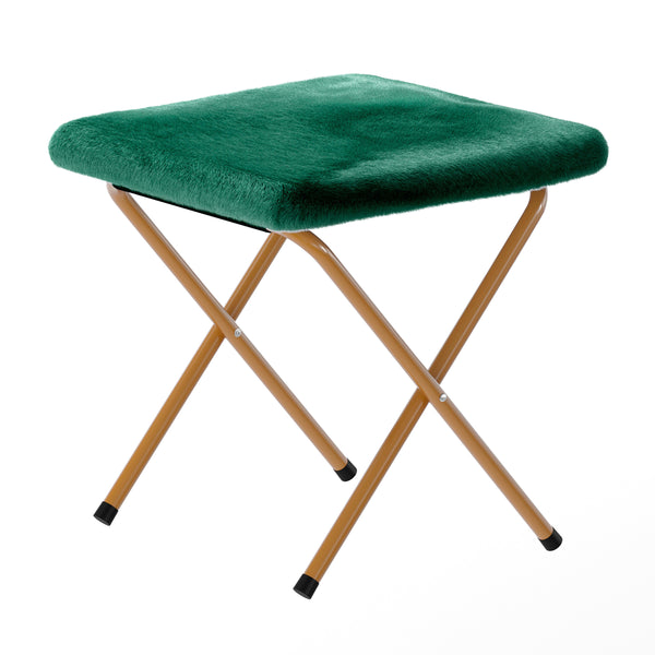 Emerald Fabric/Soft Gold Frame |#| Folding XL Faux Fur Saucer Chair with Ottoman - Emerald/Soft Gold