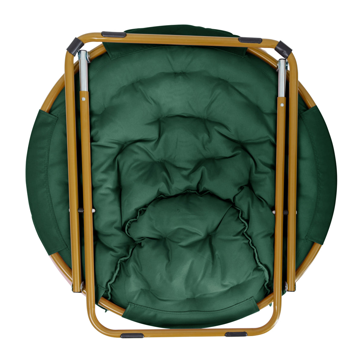 Emerald Fabric/Soft Gold Frame |#| Folding XL Faux Fur Saucer Chair with Ottoman - Emerald/Soft Gold