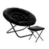 Black Fabric/Black Frame |#| Folding XL Faux Fur Saucer Chair with Ottoman - Black/Black