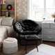 Black Fabric/Black Frame |#| Folding XL Faux Fur Saucer Chair with Ottoman - Black/Black