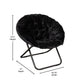 Black Fabric/Black Frame |#| Folding XL Faux Fur Saucer Chair with Ottoman - Black/Black