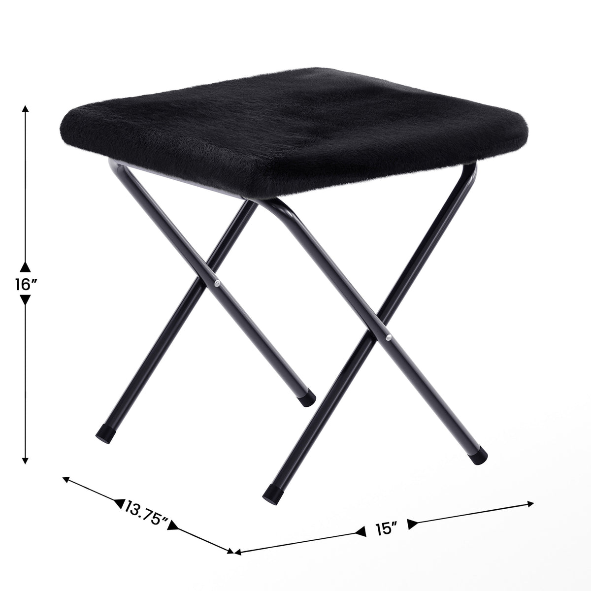 Black Fabric/Black Frame |#| Folding XL Faux Fur Saucer Chair with Ottoman - Black/Black