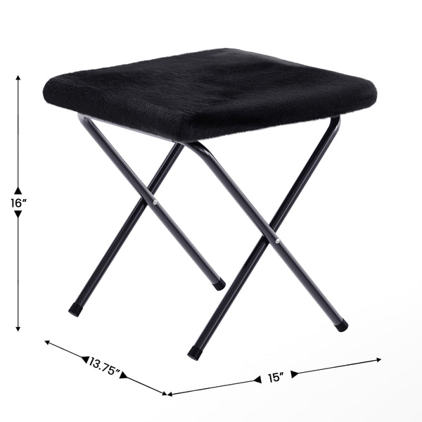 Black Fabric/Black Frame |#| Folding XL Faux Fur Saucer Chair with Ottoman - Black/Black