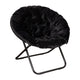 Black Fabric/Black Frame |#| Folding XL Faux Fur Saucer Chair with Ottoman - Black/Black