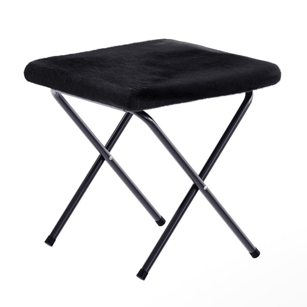 Black Fabric/Black Frame |#| Folding XL Faux Fur Saucer Chair with Ottoman - Black/Black