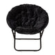 Black Fabric/Black Frame |#| Folding XL Faux Fur Saucer Chair with Ottoman - Black/Black