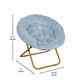 Aqua Fabric/Soft Gold Frame |#| Folding XL Faux Fur Saucer Chair with Ottoman - Dusty Aqua/Soft Gold