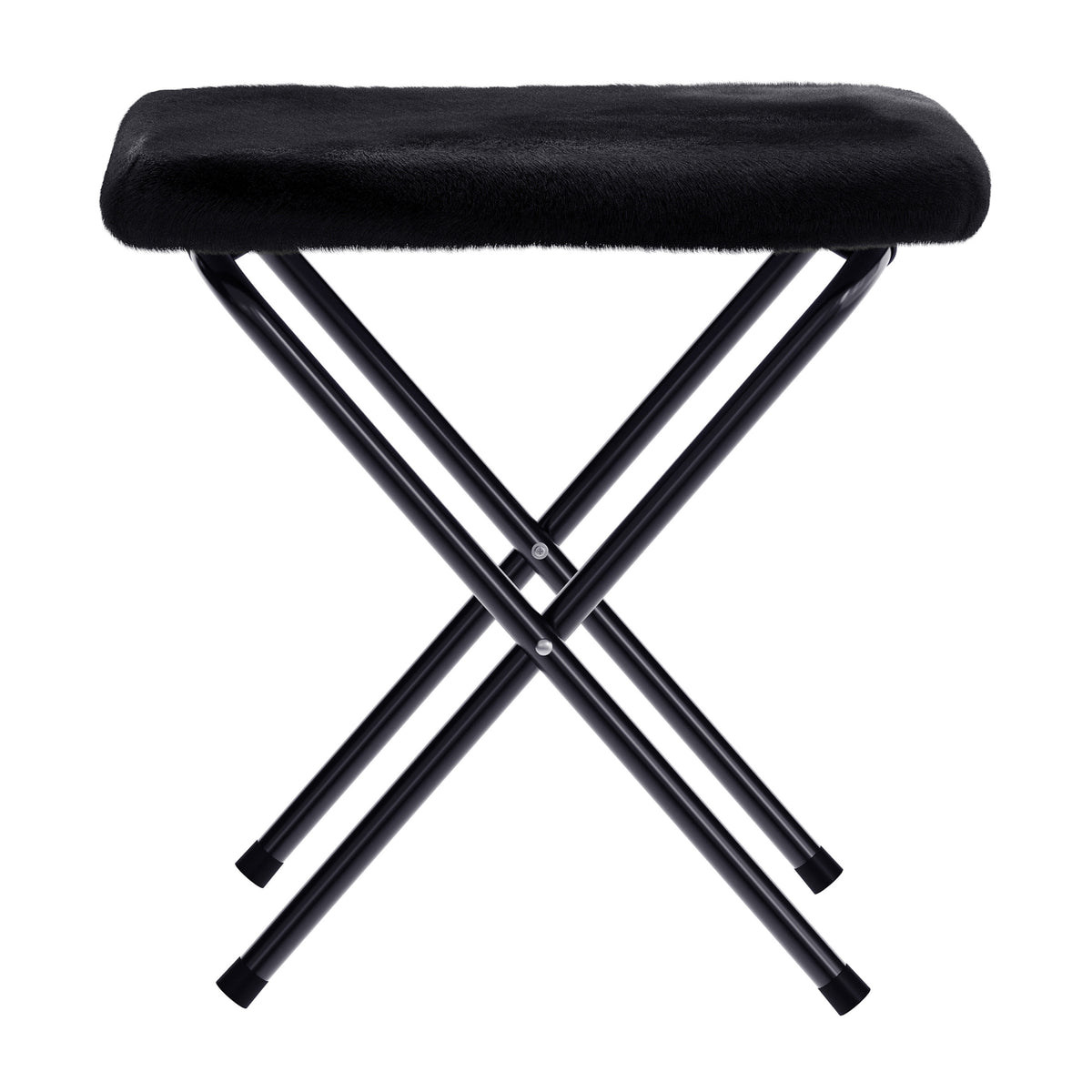 Black Fabric/Black Frame |#| Folding XL Faux Fur Saucer Chair with Ottoman - Black/Black