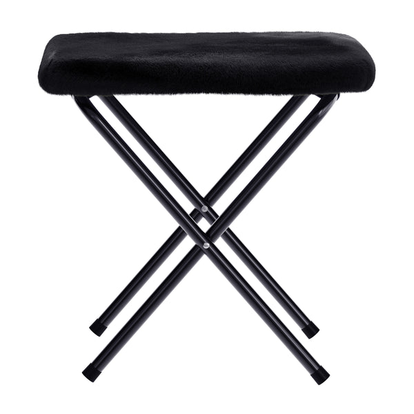 Black Fabric/Black Frame |#| Folding XL Faux Fur Saucer Chair with Ottoman - Black/Black