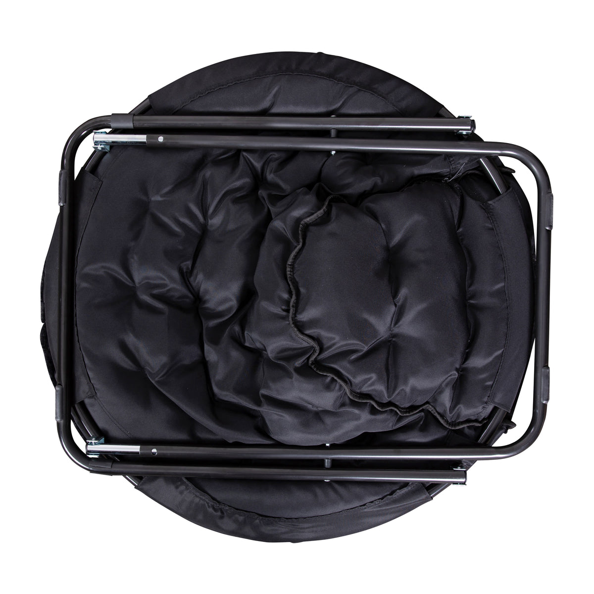 Black Fabric/Black Frame |#| Folding XL Faux Fur Saucer Chair with Ottoman - Black/Black