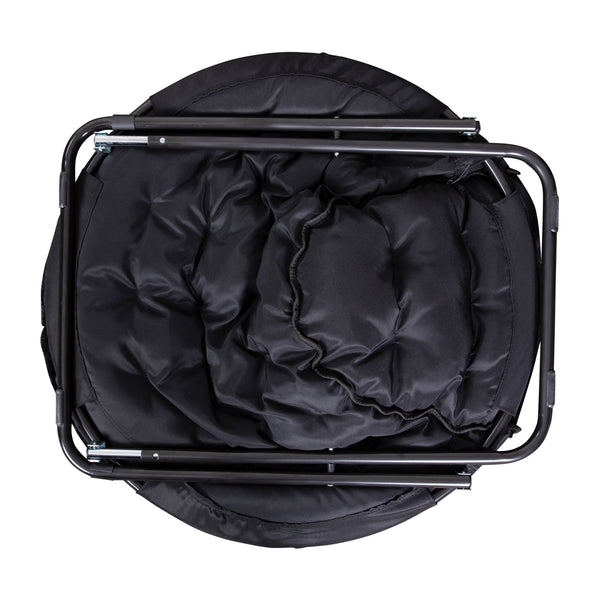 Black Fabric/Black Frame |#| Folding XL Faux Fur Saucer Chair with Ottoman - Black/Black