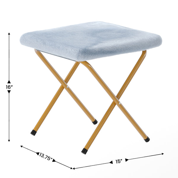 Aqua Fabric/Soft Gold Frame |#| Folding XL Faux Fur Saucer Chair with Ottoman - Dusty Aqua/Soft Gold