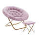 Ivory Faux Shearling Fabric/Soft Gold Frame |#| Folding XL Faux Shearling Saucer Chair with Ottoman - Ivory/Soft Gold