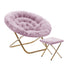 Dusty Purple Fabric/Soft Gold Frame |#| Folding XL Faux Fur Saucer Chair with Ottoman - Dusty Purple/Soft Gold