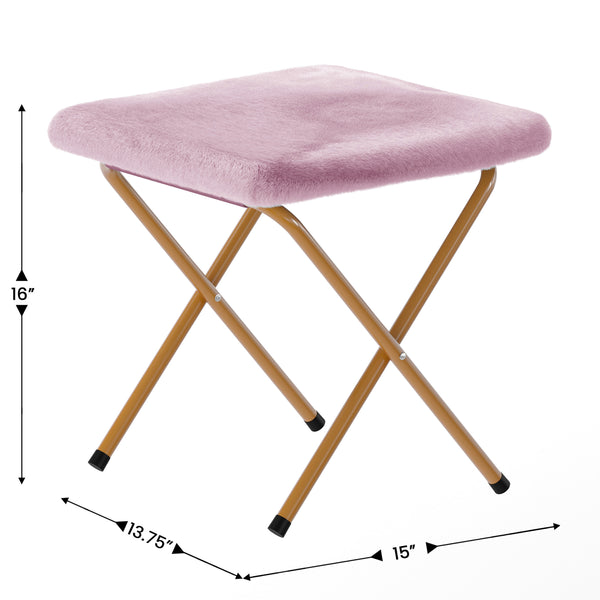Dusty Purple Fabric/Soft Gold Frame |#| Folding XL Faux Fur Saucer Chair with Ottoman - Dusty Purple/Soft Gold
