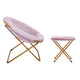 Dusty Purple Fabric/Soft Gold Frame |#| Folding XL Faux Fur Saucer Chair with Ottoman - Dusty Purple/Soft Gold