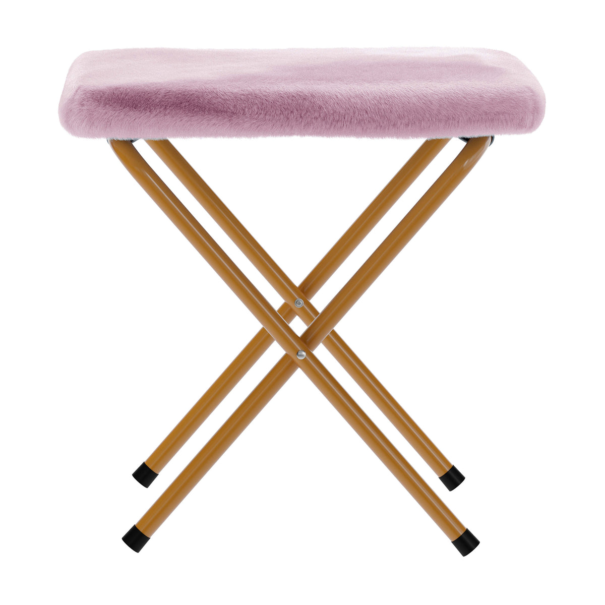 Dusty Purple Fabric/Soft Gold Frame |#| Folding XL Faux Fur Saucer Chair with Ottoman - Dusty Purple/Soft Gold