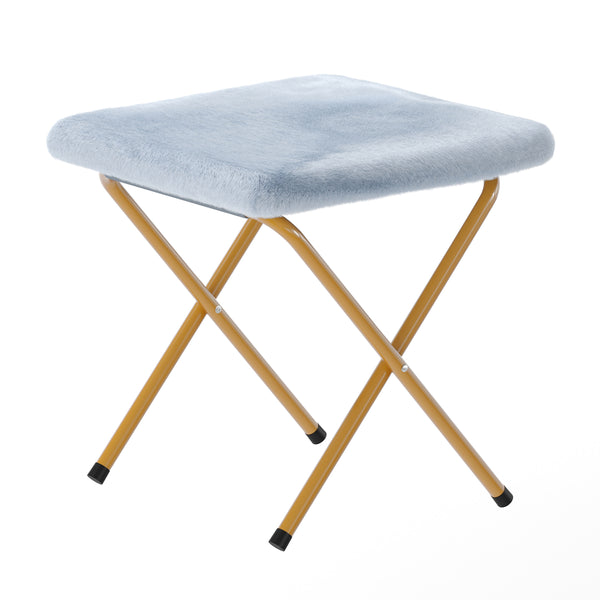 Aqua Fabric/Soft Gold Frame |#| Folding XL Faux Fur Saucer Chair with Ottoman - Dusty Aqua/Soft Gold