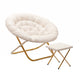 Black Fabric/Black Frame |#| Folding XL Faux Fur Saucer Chair with Ottoman - Black/Black
