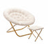 Ivory Faux Shearling Fabric/Soft Gold Frame |#| Folding XL Faux Shearling Saucer Chair with Ottoman - Ivory/Soft Gold