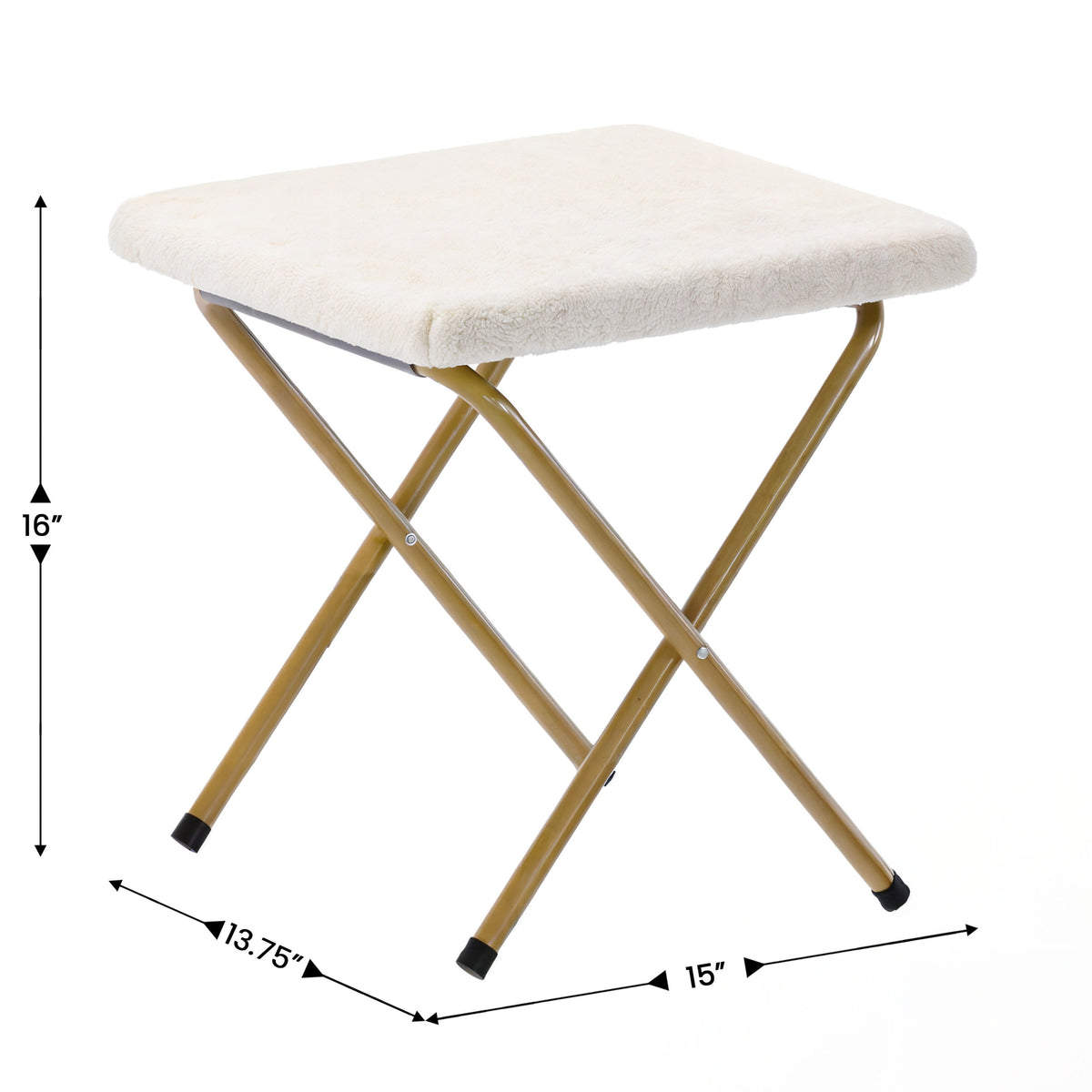 Ivory Faux Shearling Fabric/Soft Gold Frame |#| Folding XL Faux Shearling Saucer Chair with Ottoman - Ivory/Soft Gold
