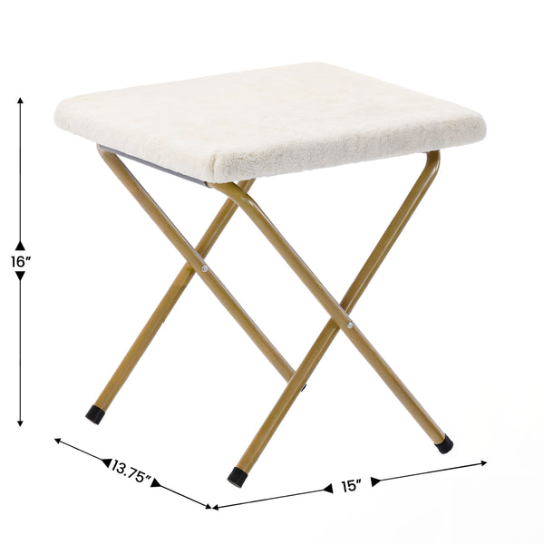 Ivory Faux Shearling Fabric/Soft Gold Frame |#| Folding XL Faux Shearling Saucer Chair with Ottoman - Ivory/Soft Gold