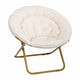 Ivory Faux Shearling Fabric/Soft Gold Frame |#| Folding XL Faux Shearling Saucer Chair with Ottoman - Ivory/Soft Gold