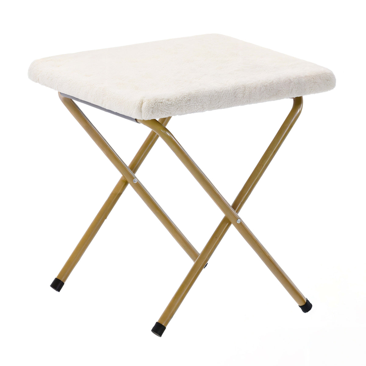 Ivory Faux Shearling Fabric/Soft Gold Frame |#| Folding XL Faux Shearling Saucer Chair with Ottoman - Ivory/Soft Gold