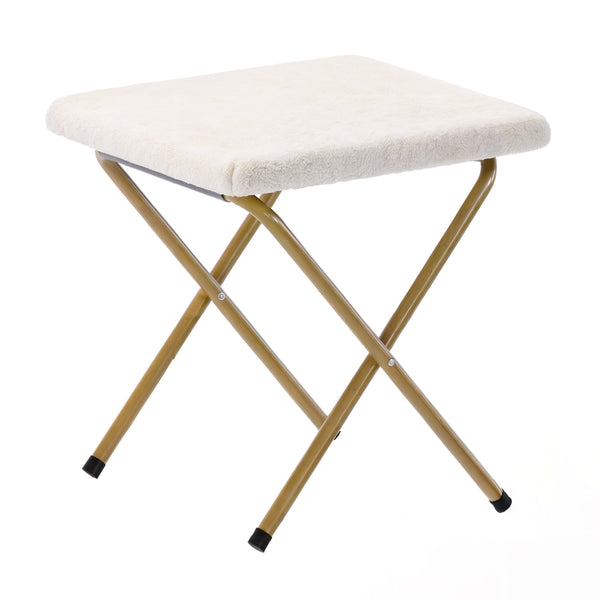 Ivory Faux Shearling Fabric/Soft Gold Frame |#| Folding XL Faux Shearling Saucer Chair with Ottoman - Ivory/Soft Gold